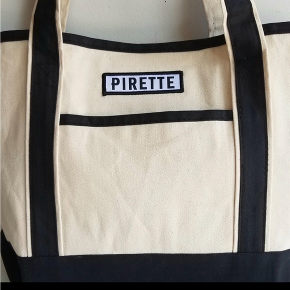 💚💚 NWT - PIRETTE Sturdy Canvas Tote Bag 
Black & Cream - Picture 2 of 7